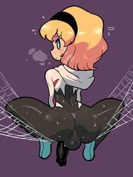 1boy ass backsack bodysuit bulge crap-man erection femboy girly gwen_stacy hairband male male_gwen male_only marvel penis rule_63 spider-gwen spider-man:_into_the_spider-verse spider-man_(series) sweat trap