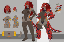 anthro armor breasts claws female genitals grey_body groudon hair legendary_pokémon link2004 model_sheet muscular muscular_anthro muscular_female nintendo nipples open_mouth open_smile pokémon_(species) pokemon pussy red_hair simple_background smile solo tongue tongue_out video_games yellow_eyes