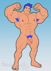 advance_wars armpit_hair balls flexing headingsouth male male_only max_(advance_wars) muscles nude penis solo solo_male