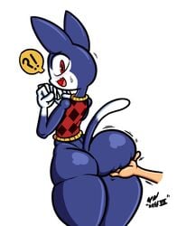 1boy 2019 animal_crossing ass ass_jiggle blush bottomless feline furry huge_ass looking_back male_only nervous nessvii nintendo red_eyes rover_(animal_crossing) tail thick_thighs thighs wide_hips yaoi