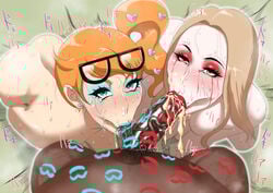 1boy 2girls :>= areolae balls balls_sucking big_penis blush breasts collaborative_fellatio dark-skinned_male dark_skin earrings eyewear_on_head fat_male fellatio female glasses glasses_on_head heart-shaped_pupils interracial large_penis licking lipstick_mark lipstick_on_balls lipstick_on_penis long_hair looking_at_viewer male mascara_tears multiple_girls naked nintendo oleana_(pokemon) penis pokemon pokemon_ss ponytail pubic_hair pubic_hair_in_mouth pubic_hair_peek rainbow_party saliva side_ponytail snot_bubble sonia_(pokemon) stray_pubic_hair street sunglasses_on_head sweat teamwork tears tongue tongue_out veiny_penis worship zxcv