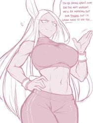 1girls abs athletic_female bagelbomb booty_shorts dark-skinned_female female female_only hourglass_figure kemonomimi large_breasts long_hair miruko muscular_female my_hero_academia rumi_usagiyama slim_waist solo sports_bra tagme thick_thighs thighs very_long_hair wide_hips