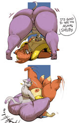 absurd_res anthro ass big_butt bodily_fluids carmen_(simplifypm) dialogue domination duo facesitting female female/female female_domination flat_chested floatzel genitals hi_res huge_butt huge_thighs mienshao navel nintendo overweight overweight_female pokémon_(species) pokemon pussy redblacktac redfred shelby_(simplifypm) slightly_chubby sweat thick_thighs video_games wide_hips yuri