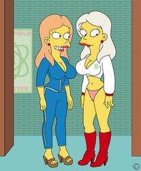 2girls ass bikini_bottom blonde_hair breasts cleavage clothed clothes clothing curvaceous curvy curvy_body curvy_female curvy_figure female high_heel_boots high_heels hips hourglass_figure large_breasts legs lips lipstick lower_body new-nano-b no_pants outfit panties red_lips red_lipstick the_atomettes the_simpsons thick_legs thick_thighs thighs upper_body voluptuous watermark wide_hips yellow_body yellow_skin