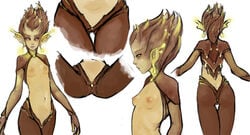 ass big_ears bioluminescence breasts brown_hair camel_toe clothed clothing fairy female flower flower_hair glowing hair humanoid looking_at_viewer model_sheet monster_girl navel nipples partially_clothed plant plant_hair pseudo_hair simple_background small_breasts small_waist solo standing syvaron thigh_gap