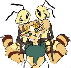 3girls 5_fingers antennae anthro anthrofied arthropod arthropod_abdomen arthropod_humanoid ass bee bee_(minecraft) bee_girl belly big_breasts black_eyes black_sclera black_stripes blush blushing breasts butt cow_girl cute featureless_crotch female female_only flower fringe fur glacierclear green_eyes hair hair_tuft hips horns huge_breasts humanoid imminent_sex insect_girl insects large_breasts long_ears looking_at_viewer minecraft minecraft_earth mob_vote moobloom mouthless multi_arm multi_limb neck_tuft no_mouth no_pussy seductive seductive_eyes seductive_look simple_background stinger thick thick_ass thick_thighs thighs voluptuous white_background wholesome wide_hips yellow_skin