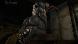 2020 3d 5_toes anus ass balls big_ass big_butt flaccid genitals humanoid long_tongue looking_at_viewer low-angle_view male male_only marvel marvel_comics nails nude penis rayhuma rear_view sharp_teeth smooth_skin solo symbiote teeth toes tongue venom venom_(marvel) watermark