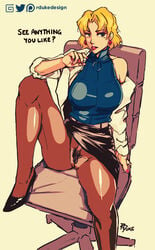 1girls black_pubic_hair blonde_hair breasts chair clothed earrings female gainax high_heels human labcoat large_breasts leg_up light-skinned_female light_skin mole mole_under_eye neon_genesis_evangelion no_panties nopan one_leg_up pantyhose pinup pubic_hair raoul-duke ritsuko_akagi scientist short_hair skirt skirt_up smoking unshaved_pussy