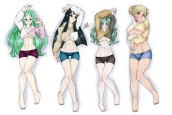 4girls bare_legs big_breasts black_hair blonde_hair blush blushing brown_eyes casual female_only fire_emblem fire_emblem:_three_houses fire_emblem_awakening fire_emblem_fates fire_emblem_heroes genv02 green_hair henriette_(fire_emblem) huge_breasts large_breasts long_hair looking_at_viewer mature mature_female midriff mikoto_(fire_emblem) milf multicolored_hair multiple_girls naga_(fire_emblem) on_back pointy_ears short_hair shorts sitri_(fire_emblem) smile underboob wavy_hair