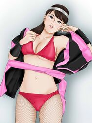 alluring bikini female fishnets kasumi_momochi kunoichi momochi_kasumi sa-bo shuriken_sentai_ninninger super_sentai swimsuit undressing