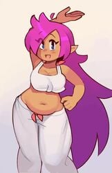 1girls 2d 2d_animation :d animated belly big_breasts blue_eyes blush blushing breasts casual_clothes chubby chubby_female clothed clothing dancing dark-skinned_female dark_skin eyebrows_visible_through_hair eyelashes fat female looking_at_viewer no_sound open_clothes open_mouth pajamas pink_hair pointy_ears purple_hair shantae shantae_(character) shorter_than_10_seconds shorter_than_30_seconds simple_background thick_thighs video voluptuous wamudraws wayforward