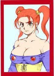 breasts clothing dragon_quest dragon_quest_viii earrings exposed_nipples frown jessica_albert machwing medium_breasts nipples orange_hair raiun torn_clothes