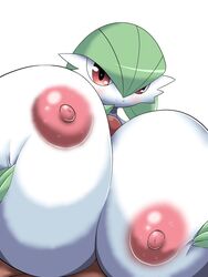 1boy 1girls anthro anthrofied areolae blush breast_squeeze breasts breasts_bigger_than_head breasts_pressed_together erection female gardevoir gigantic_breasts green_hair green_skin hair_over_one_eye huge_cock human interspecies large_nipples male mega_paizuri nintendo nipples norio_(pheromosa_times) paizuri paizuri_with_gigantic_breasts penis_between_breasts pokemon pokemon_(species) pokemon_rse pov red_eyes short_hair sinking_grip smile tip_peeking too_much_to_grab white_background white_skin