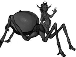 1girls 4:3 4_arms ant arthropod arthropod_abdomen arthropod_taur black_body black_eyes black_hair breasts female female_only genitals gesture hair horn humanoid_pointy_ears hymenopteran insect_girl insect_taur insects looking_at_viewer medium_breasts monochrome monster_girl multi_arm multi_limb nipples non-mammal_breasts nude pussy quadruped ribs simple_background solo spider spider_girl spider_taur syvaron taur