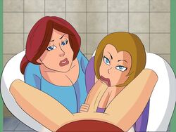 1boy 2girls animated ass blowjob deepthroat fellatio female glassfish long_penis looking_at_partner looking_at_viewer male male_pov mature mature_female mature_woman milf oral oral_penetration oral_sex original_character original_characters pov straight urban_demons