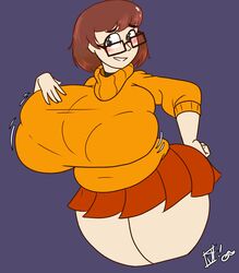 ass big_breasts breasts brown_hair butt chubby glasses hanna-barbera huge_ass huge_breasts huge_butt juice_inyoureye(artist) large_ass orange_sweater pale_skin red_skirt scooby-doo slightly_chubby thick_thighs velma_dinkley