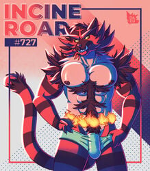 anthro bulge daru_brek felid feline felis genitals hi_res incineroar male male_only mammal muscular nintendo penis pokémon_(species) pokemon solo video_games