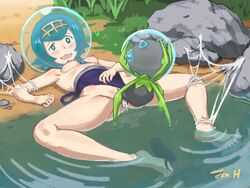 1girls blue_eyes blue_hair breasts cum cum_in_pussy dewpider female fucked_silly human_female insects interspecies lana_(pokemon) lying_on_back male_pokemon/female_human mob_face nintendo nipples open_mouth pokemon pokemon_sm pokephilia pussy restrained sex spider spread_legs swimsuit vaginal vaginal_penetration vaginal_sex water web