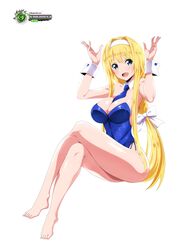 1girls airando alice_schuberg bare_legs barefoot big_breasts blonde_hair blue_eyes feet headband long_hair simple_background smile sword_art_online thighs white_background