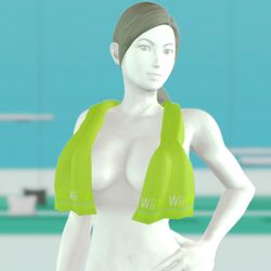 1girls 3dcringe bad_censor casual covering female female_only human naked nintendo nude nude_female nudist pale_skin smile solo source_filmmaker towel towel_around_neck wii_fit wii_fit_trainer