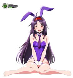 1girls airando bare_legs barefoot blush bunny_ears bunny_suit bunnysuit feet full_body headband konno_yuuki legs leotard long_hair one_eye_closed open_mouth pointy_ears simple_background solo sword_art_online tear white_background