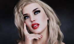 1girls 3d blonde_hair blue_eyes close-up dollhouse female female_only lipstick pinup red_lipstick red_nail_polish red_nails sienna_(dollhouse) solo solo_female