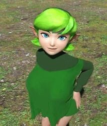 10s 3d animated belt blue_eyes breasts cleavage cropped edited female female_focus green_belt green_hair green_shirt green_shorts green_tank_top ground hands_on_hips large_breasts long_sleeves looking_at_viewer lowres nintendo nipples no_bra ocarina_of_time outdoors pointy_ears rochestedorm saria shirt shirt_lift short_hair shorts shortstack sleeveless smirk solo source_filmmaker standing swaying tank_top the_legend_of_zelda third-party_edit topless uncensored