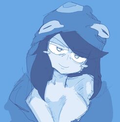 blue_hair blush eye_bags female gazoogaloo gorf_girl hoodie solo