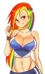 1girls animated bare_shoulders belly bellybutton big_breasts blue_hair bouncing_breasts brown_eyes cleavage clothed clothed_female clothes clothing edit female female_only green_hair hips human humanized large_breasts long_hair maniacpaint midriff miniskirt multicolored_hair my_little_pony navel open_eyes orange_hair personification purple_hair rainbow_dash_(mlp) rainbow_hair raised_eyebrows red_hair sfw shiny shoulders skirt smile smiling smirk smirking smooth_skin solo solo_focus species_swap sports_bra sportswear standing suggestive voluptuous wristband yellow_hair