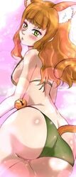 animal_ears ass bell black_clover blush bra breasts cat_ears cat_tail female green_eyes large_ass long_hair looking_at_viewer mimosa_vermillion nexus_avelon orange_hair panties presenting presenting_hindquarters thick_ass thick_thighs thigh_gap thighs