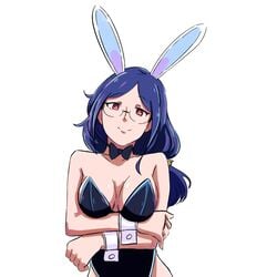 1girls 2019 blue_hair bow_tie bowtie bunny_ears bunnysuit deanialsart eyebrows_visible_through_hair eyewear fanart female female_focus female_only glasses hair little_witch_academia long_hair open_eyes pale-skinned_female pale_skin simple_background smile smiling solo solo_female studio_trigger twitter ursula_callistis white_background