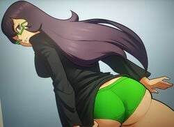 ass female glasses green_panties kira_(snow_daze) panties snow_daze teasing video_games