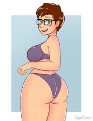 big_ass big_breasts black_panties bra cubedcoconut faye_whitaker glasses looking_at_viewer looking_back panties questionable_content thick_thighs