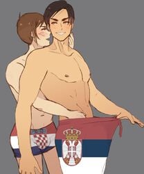 2boys axis_powers_hetalia croatia_(yugotalia) gay hand_in_pants male_only oc original_character serbia_(yugotalia) tix91 topless yugotalia