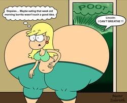 1girls ass belly big_belly big_breasts big_butt big_fart bloated blonde_hair cleavage dialogue fart fart_cloud fart_fetish farting fat female female_only gigantic_ass huge_ass huge_butt hyper_ass large_ass leni_loud lincoln_loud master_zedarioth meat_wall_(body_type) overweight pants pants_down solo solo_focus text the_loud_house thick_ass thick_thighs thighs