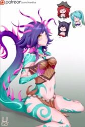 flower_in_hair league_of_legends lewdlux lizard_girl loincloth neeko riot_games sitting small_breasts yellow_eyes