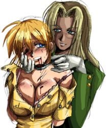 2girls big_breasts blood bra cleavage color colored forced hellsing integra_hellsing molestation seras_victoria simple_background spiritflame24 vampire white_background yuri