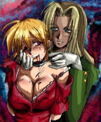 2girls alternate_color big_breasts blood bra cleavage color colored forced hellsing integra_hellsing molestation seras_victoria spiritflame24 vampire yuri