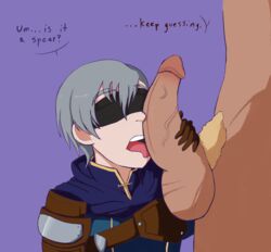 ashe_ubert blindfold english_text fellatio fire_emblem fire_emblem:_three_houses grey_hair lewdigo licking_penis nintendo penis_on_face short_hair text yaoi