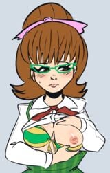 1girls artist_request beatrice_trudeau bully_(game) embarrassed exposed_breasts female female_focus female_only glasses nerd nervous tagme uncomfortable