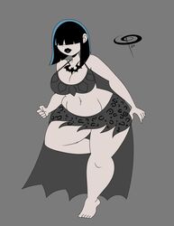 1girls aged_up bangs barefoot bat_necklace belly_button big_breasts black_hair black_lips black_lipstick blunt_bangs bra breasts cape chubby cleavage curvaceous curvy curvy_figure feet female_only frostbiteboi giganticluv goth goth_girl gothic grey_skin hair_over_eyes large_breasts lipstick lucy_loud midriff navel necklace older plump short_skirt skirt solo solo_female solo_focus straight_hair the_loud_house thick thick_thighs thighs toes wide_hips