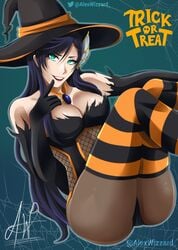 1girls alex_wizzard alternate_costume ass big_ass breasts brunhild_(shuumatsu_no_valkyrie) cosplay halloween impossible_clothes large_breasts leotard revealing_clothes shuumatsu_no_valkyrie trick_or_treat witch's_garden witch_hat