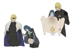 1boy 1girls alternate_version_available amniotic_fluid armor belly belly_hold big_breasts birth blonde_hair blue_hair breasts byleth_(fire_emblem) byleth_(fire_emblem)_(female) cape cloak clone66 closed_eyes clothed clothing commission commissioner_upload crowning dimitri_alexandre_blaiddyd edit eye_patch female fire_emblem fire_emblem:_three_houses gritted_teeth hand_holding long_hair male nintendo nipples pregnant white_background