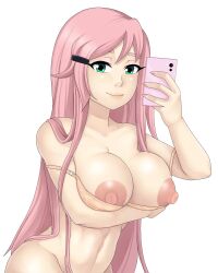 lynn_(umichan) medium_breasts pink_hair selfie toned_female ttrop umichan umichan_maiko_classroom_havoc_(umch)