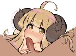 1boy anila_(granblue_fantasy) blonde_hair blowjob completely_nude cute draph eye_contact fellatio female fringe granblue_fantasy horns lewdishsnail long_hair monster monster_girl nude nude_female oral oral_sex penis pov sex sheep sheep_girl sheep_horns sketch tears teenager yellow_eyes