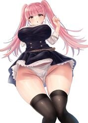 1girls bare_thighs female_only fire_emblem fire_emblem:_three_houses garreg_mach_monastery_uniform hilda_valentine_goneril large_breasts looking_at_viewer looking_down nintendo panties pantyshot pantyshot_(standing) pink_eyes pink_hair solo thick_thighs thighhighs thighs twintails upskirt white_panties wide_hips yui_(msy1302mana)