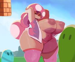 1girls absurd_res areolae arms_up ass bangs bare_breasts bbw belly blush breasts curvy eyebrows fat female functionally_nude gigantic_ass hat hi_res high_resolution huge_ass huge_breasts humanoid imago_ic jewelry large_breasts long_hair mario_(series) midriff mushroom navel nintendo nipples no_bra nude one_eye_closed overweight panties pink_eyes pink_hair pink_panties plump pose shoes simple_background slightly_chubby smile super_mario_bros. tanned thick_thighs thighhighs thighs tied_hair toadette tongue twintails undersized_clothes underwear wide_hips