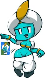 :3 alien ankh_(character) big_breasts blue_skin female female_focus female_only genie mob_face pants_down part_time_ufo simple_background smug vilepluff wide_hips