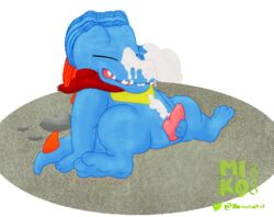 animated anthro bodily_fluids cum cum_on_face cum_on_stomach genital_fluids male mik0_(artist) nintendo pokémon_(species) pokemon short_playtime solo totodile video_games