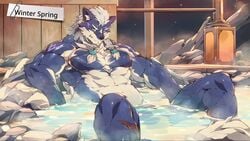 abs anthro armpit_hair biceps blue_eyes body_hair canid canine canis fur gyee hi_res looking_at_viewer male male_only mammal muscular muscular_anthro muscular_male nude solo tengo wolf yang_(gyee)